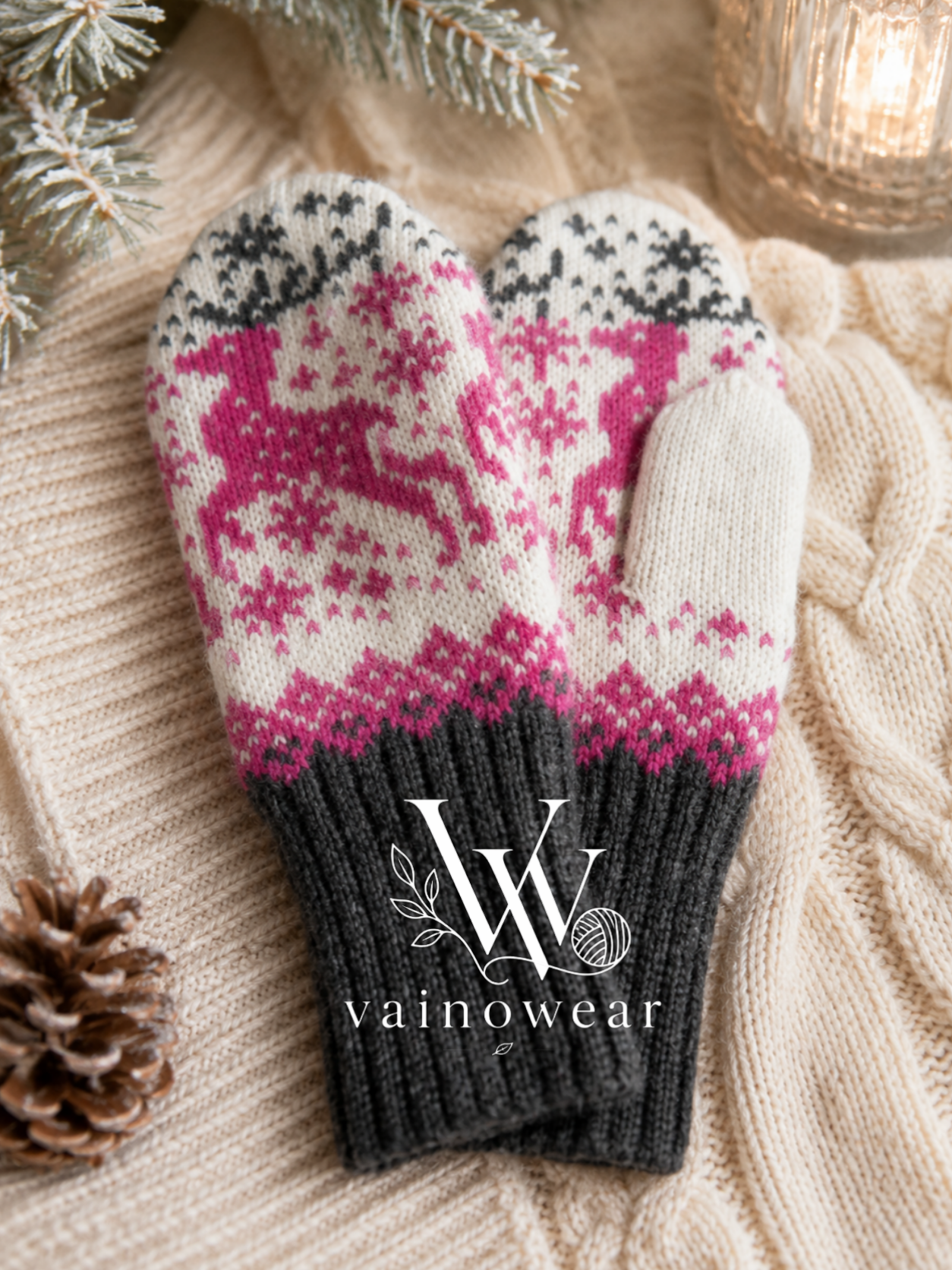 Knitted wool mittens deer 1